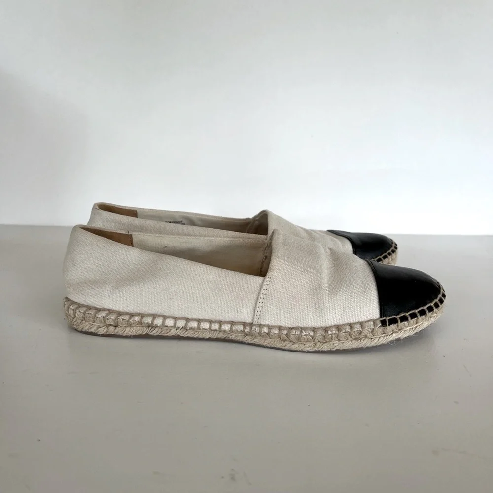 J. Crew Facto Canvas Espadrilles Flats with Black Cap Toe, size 8